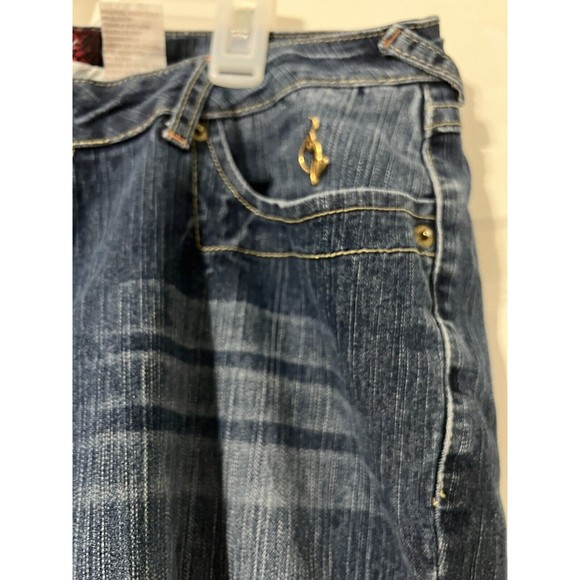 Baby Phat Capri Jeans Womens 13 Stretchy Cat Embroidered‎ Logo Gold Y2K - Picture 3 of 12